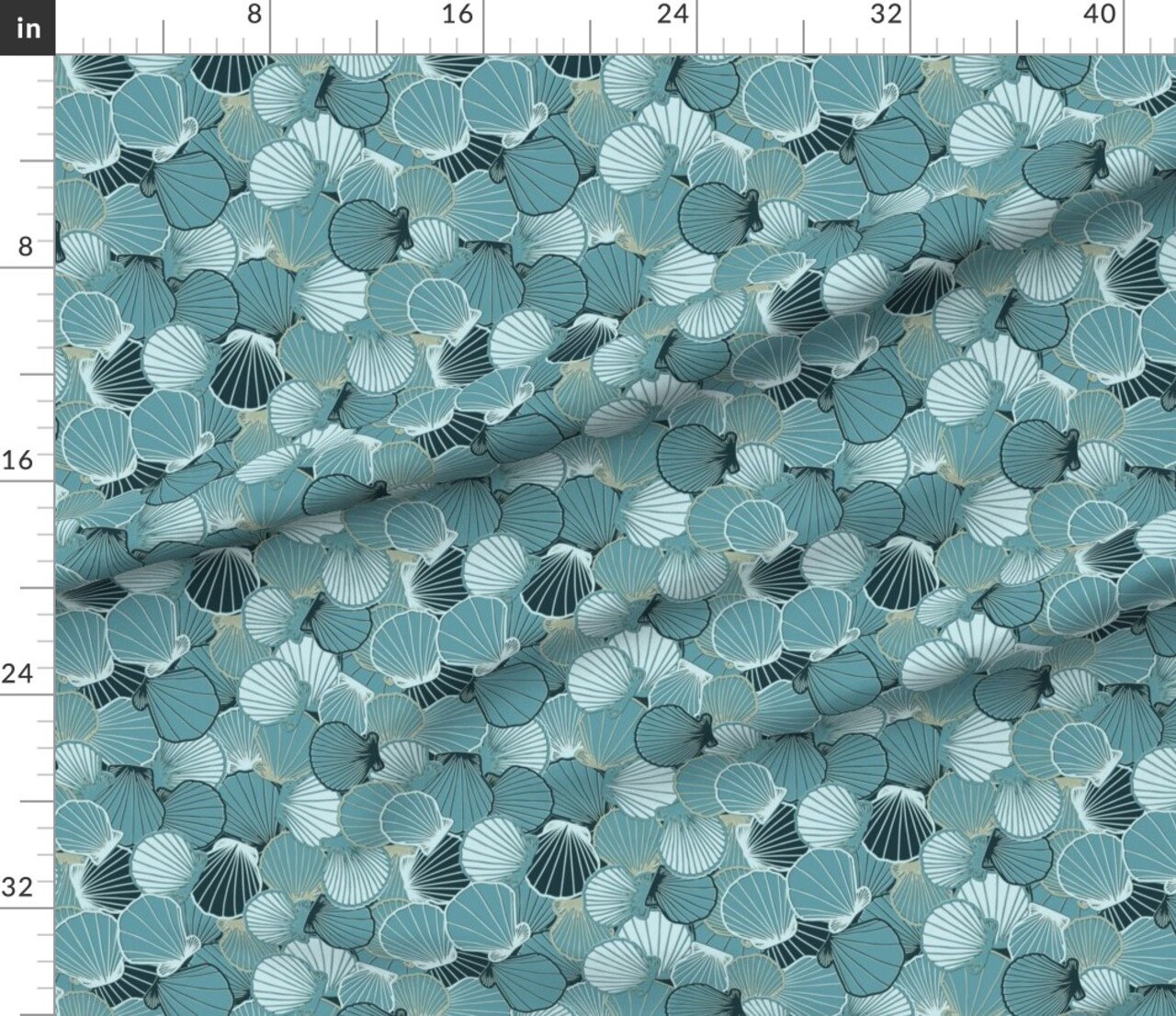 Seashells Ocean Mollusks Beach Coastal Shell Blue Teal Custom Printed Fabric by Spoonflower Various Fabrics by the Yard or Fat Quarter